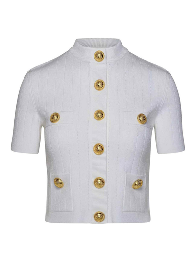 Shop Balmain Cardigan With Buttons In White