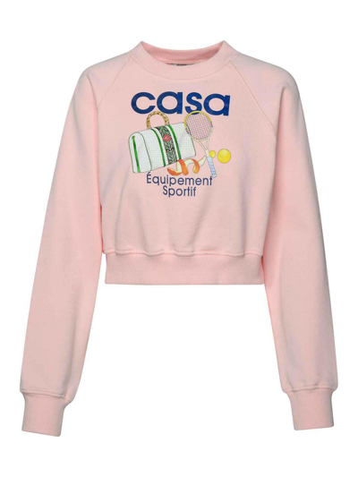Shop Casablanca Cotton Sweatshirt In Nude & Neutrals