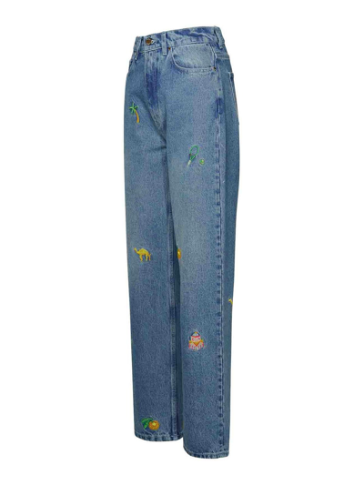 Shop Casablanca Embroiderede Jeans In Light Blue