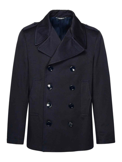 Shop Dolce & Gabbana Wool Double Breasted Coat In Dark Blue