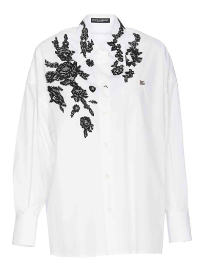 Shop Dolce & Gabbana Lace Appliques Oversize Shirt In Blanco