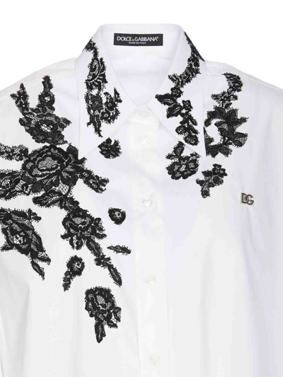 Shop Dolce & Gabbana Lace Appliques Oversize Shirt In Blanco