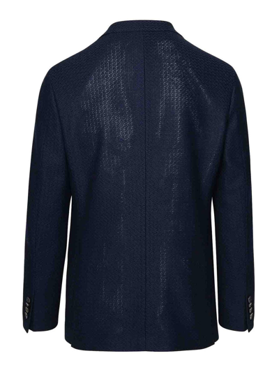 Etro Cotton Blazer Buttoned Cuffs In Dark Blue