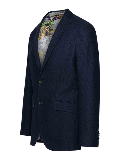 Etro Cotton Blazer Buttoned Cuffs In Dark Blue