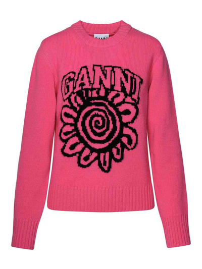 Shop Ganni Suéter Con Escote Barco - Fucsia