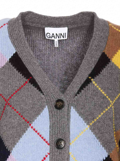 Shop Ganni Harlequin Cardigan In Grey