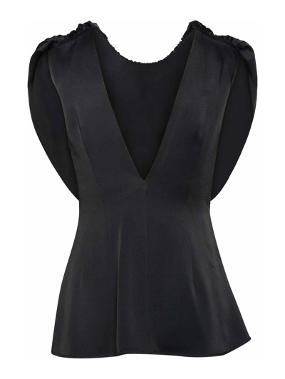 Jil Sander Acetate Blend Top Puffed Sleeves In Black