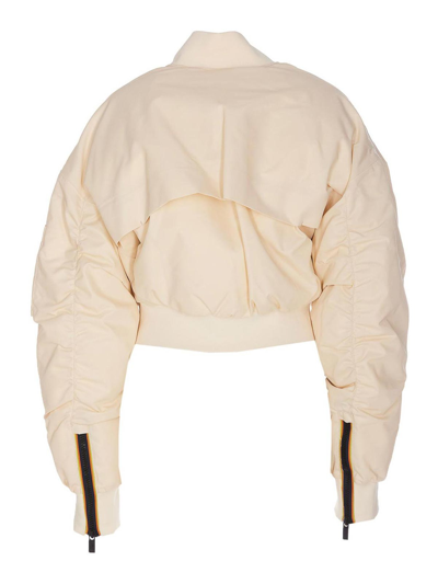 Shop K-way Cropped Loncrop Shiny Twill Bomber In Beige