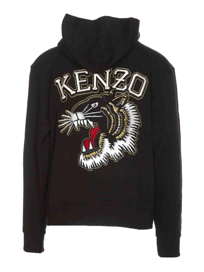 Shop Kenzo Tiger Varsity Embroidery Hoodie In Black
