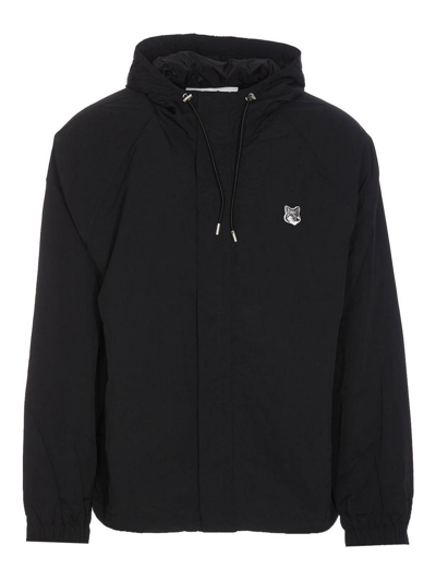 Shop Maison Kitsuné Grey Fox Head Patch Windbreaker Jacket In Black