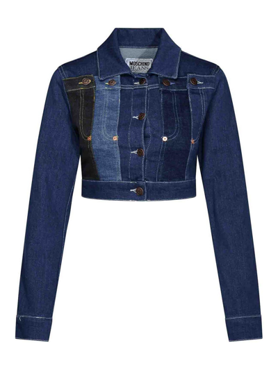 Shop Moschino Denim Cropped Jacket In Azul