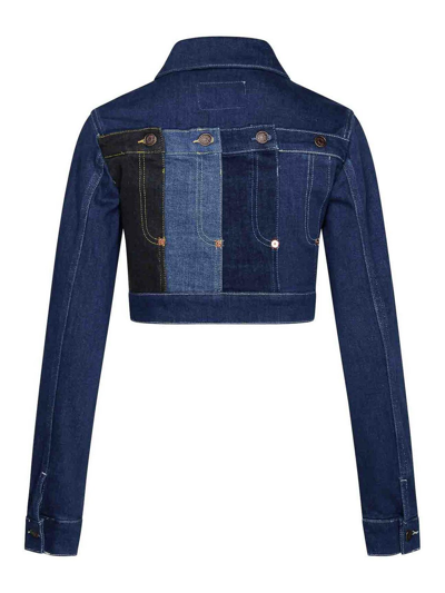 Shop Moschino Denim Cropped Jacket In Azul