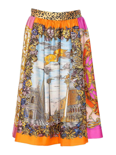 Shop Moschino Scarf Print Skirt In Multicolour