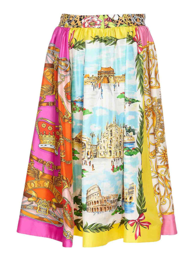 Shop Moschino Scarf Print Skirt In Multicolour
