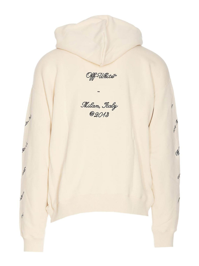 Off-white Embroidered-logo Cotton Hoodie In Beige