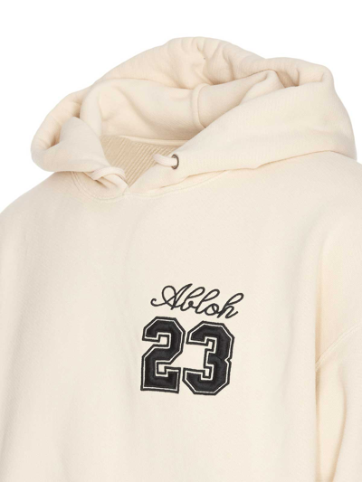 Off-white Embroidered-logo Cotton Hoodie In Beige