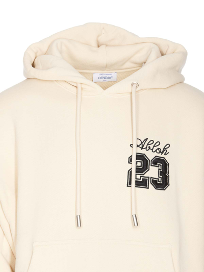 Off-white Embroidered-logo Cotton Hoodie In Beige