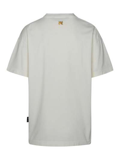Palm Angels Burning Monogram Metallic Logo-print Cotton-jersey T-shirt In White