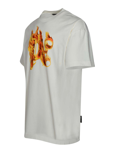 Palm Angels Burning Monogram Metallic Logo-print Cotton-jersey T-shirt In White