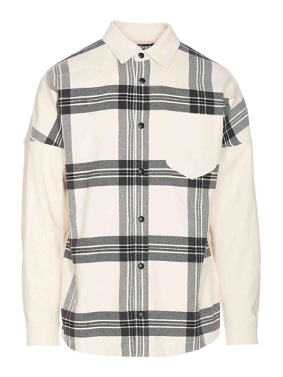 Shop Palm Angels Back Logo Check Overshirt In White