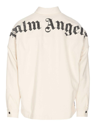 Shop Palm Angels Back Logo Check Overshirt In White