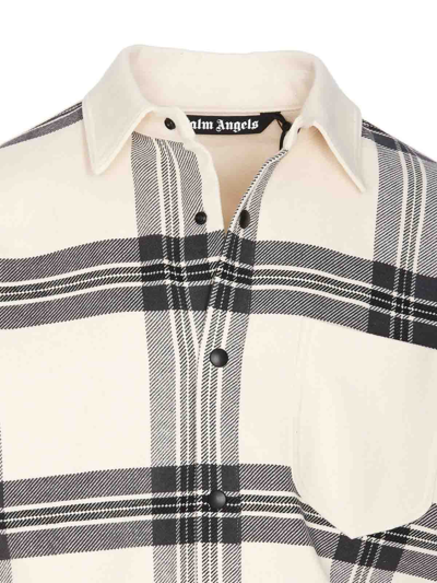 Shop Palm Angels Back Logo Check Overshirt In White