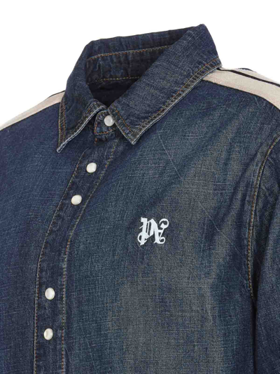 Shop Palm Angels Monogram Denim Track Jacket In Azul
