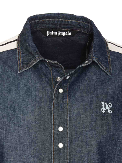 Shop Palm Angels Monogram Denim Track Jacket In Azul
