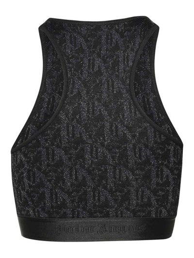 Palm Angels Monogram Jacquard Cropped Top In Negro