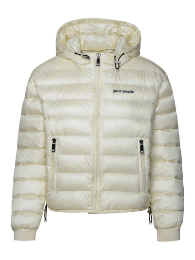 Shop Palm Angels Hooded Down Jacket In Cream