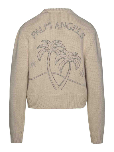 Palm Angels Monogram Embellished Knitted Jumper In Cream