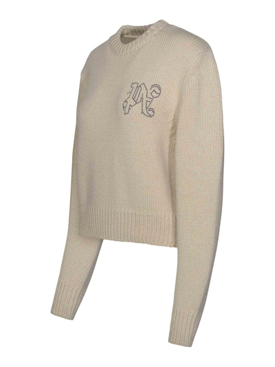 Palm Angels Monogram Embellished Knitted Jumper In Cream