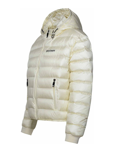 Shop Palm Angels Hooded Down Jacket In Cream