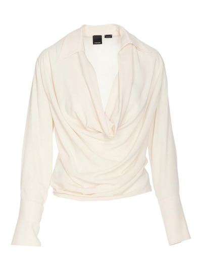 Shop Pinko Silk Mix Draped Shirt In Nude & Neutrals