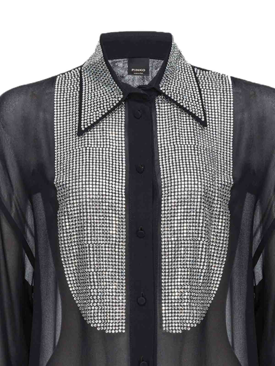 Pinko Rhinestone-embellished Georgette Shirt In Black