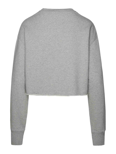 Stella Mccartney Cropped Fit Sweatshirt With Raw-cut Hem And Logo Patch In Grey