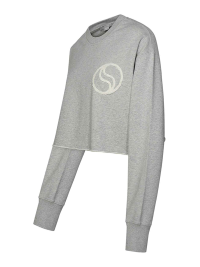 Stella Mccartney Cropped Fit Sweatshirt With Raw-cut Hem And Logo Patch In Grey