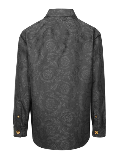 Shop Versace Baroque Denim Shirt In Gris
