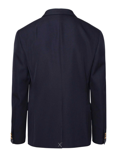 Versace Grain De Poudre Wool Blazer In Dark Blue