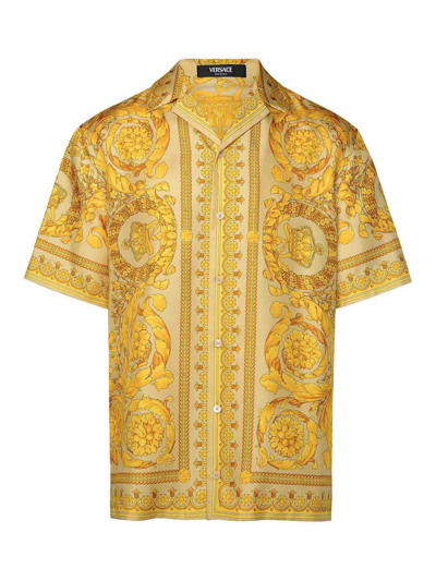 Shop Versace Baroque S/s Shirt In Gold