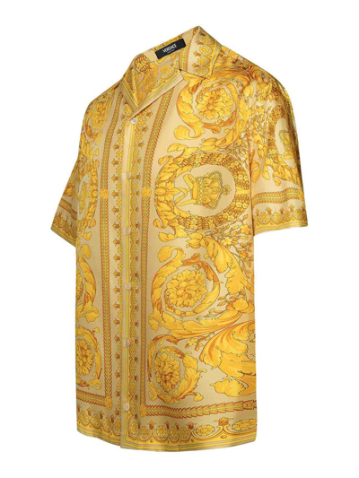 Shop Versace Baroque S/s Shirt In Gold