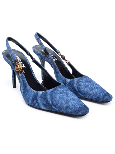 Shop Versace Denim Slingback In Azul