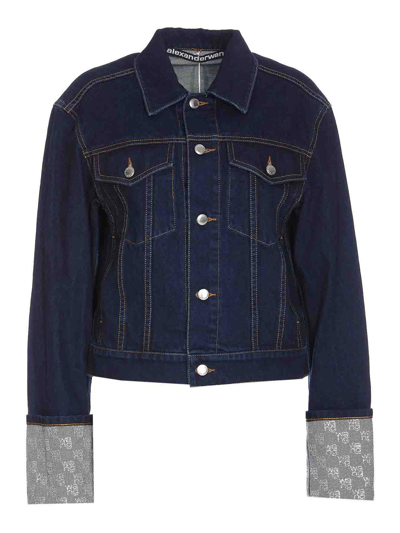 Shop Alexander Wang Crystal Denim Jacket In Blue