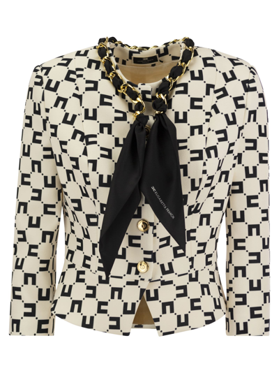 Shop Elisabetta Franchi Logo Print Crepe Jacket With Foulard Chain