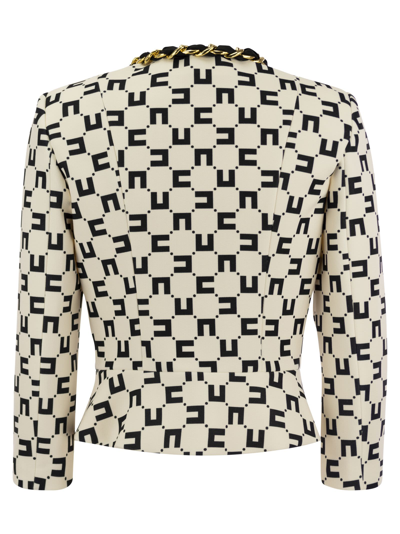Shop Elisabetta Franchi Logo Print Crepe Jacket With Foulard Chain