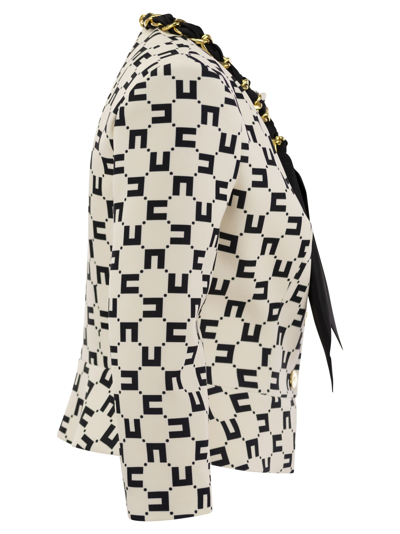 Shop Elisabetta Franchi Logo Print Crepe Jacket With Foulard Chain