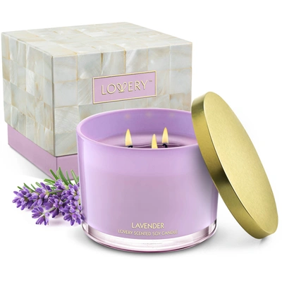 Shop Lovery Lavender Candle Gift Set, 3 Wick Aromatherapy Soy Candles, 13oz