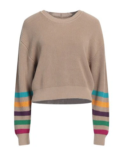 Shop Emporio Armani Woman Sweater Khaki Size L Cotton In Beige
