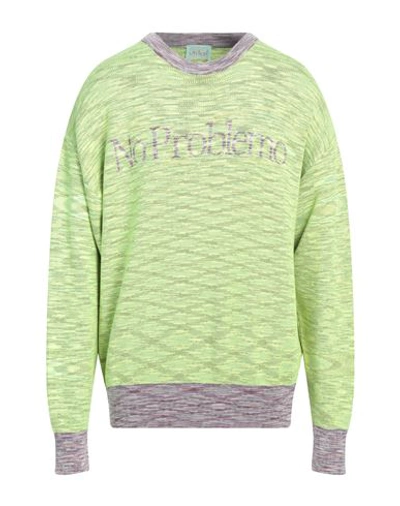 Shop Aries Man Sweater Acid Green Size L Recycled Cotton, Recycled Polyester
