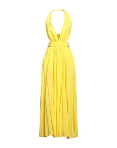Shop Trussardi Woman Midi Dress Yellow Size 8 Viscose, Lambskin